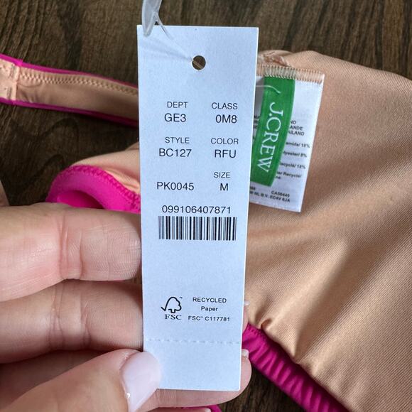 J.Crew Womens Square Neck Radiant Fuchsia Pink Bikini Swim Suit Top Size Medium - Picture 9 of 9